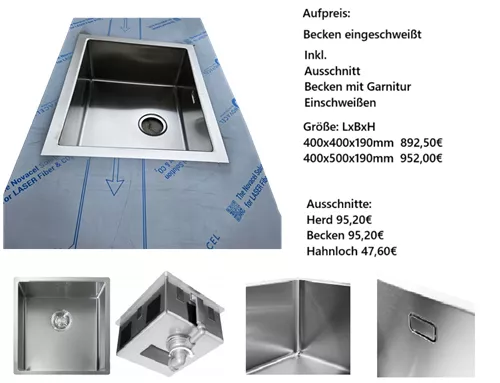 Einschweißbecken in eine Edelstahl Abdeckung für Küchen